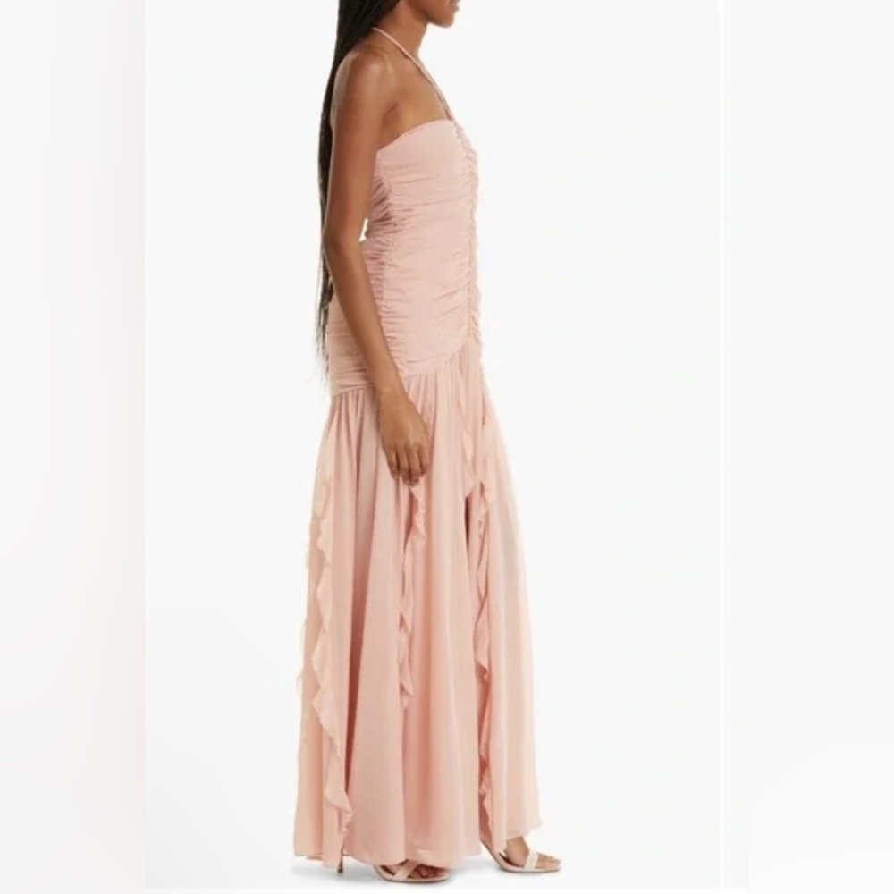 New! Veronica Beard Lucine ruched silk-crepon halterneck maxi dress Sz 6‎ $958 - Picture 3 of 10